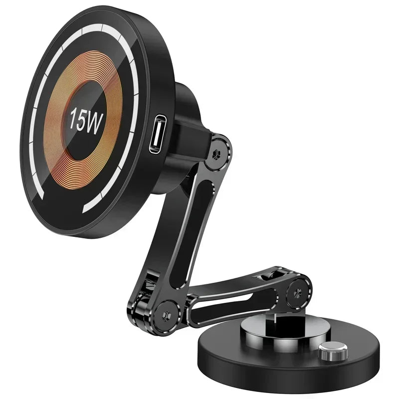 Magnetic Car Wireless Charger for iPhone 15 14 Pro Max Car Phone Holder 360 Rotation Metal Foldable Charging Stand for Samsung