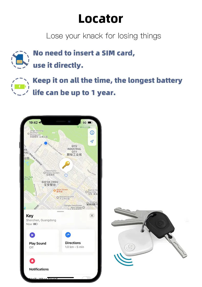 F2 Smart Airtag GPS Positioning Anti-Lost Device For iPhone iPad iOS Find My App Bluetooth Tracker Keys/Pets/Kids Locator Finder