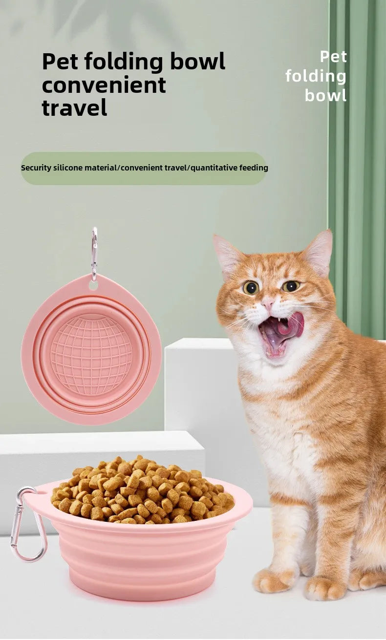 Collapsible Pet Silicone Dog Food Water Bowl Color Outdoor Travel Portable Folding Supplies Dishes with Carabiner