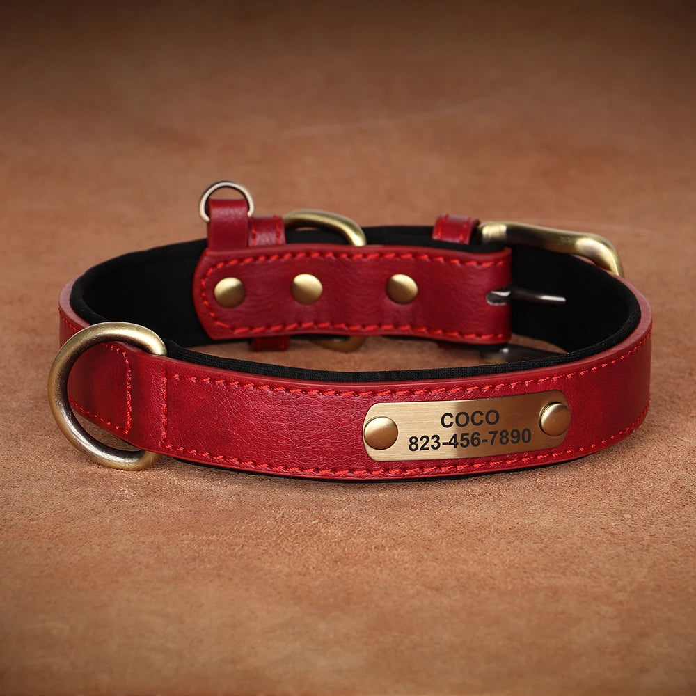 Personalized PU Leather Dog Collar Free Engraved Dog ID Collars Nameplate Soft Padded For Small Medium Large Dogs Adjustable