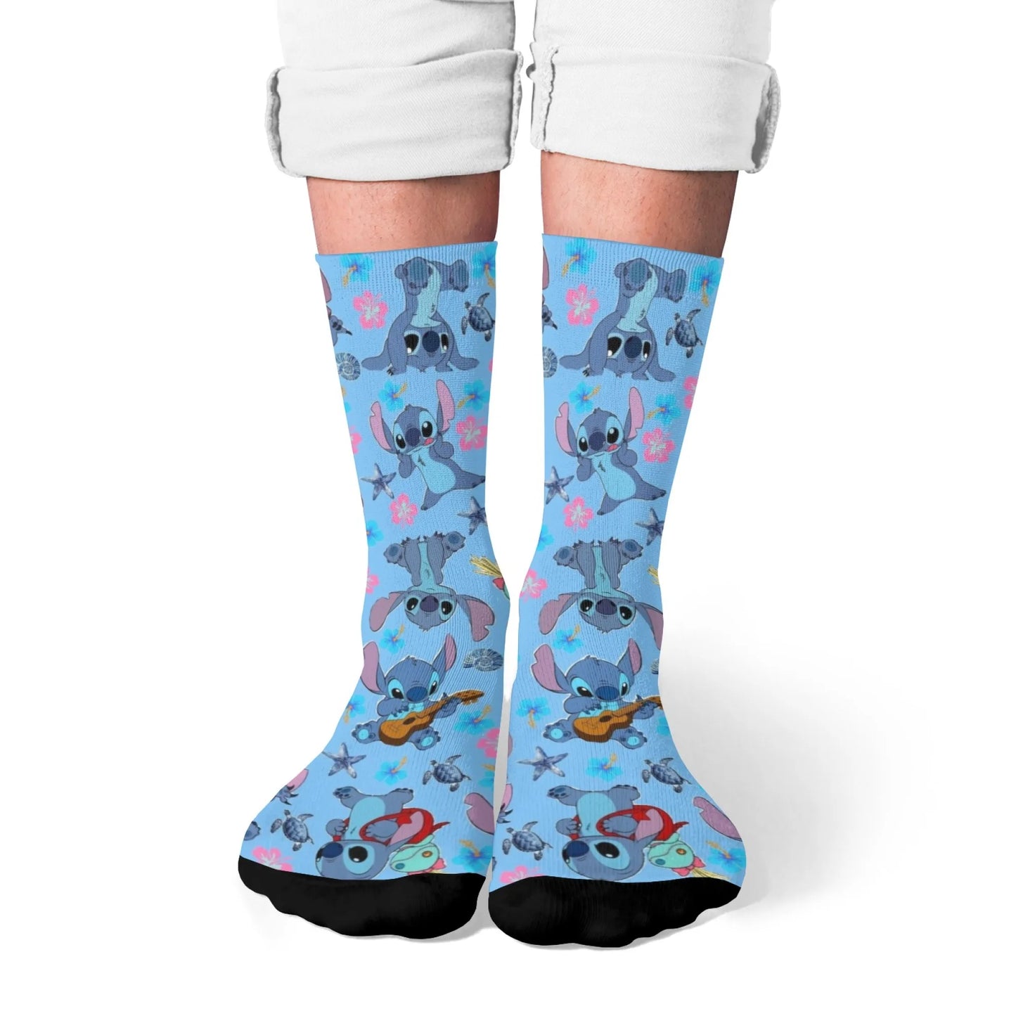 Cartoon Stitch Printed Men's Socks Soft and Comfortable Socks Novelty Harajuku Funny Street Hip-Hop Socks Party Holiday Gifts