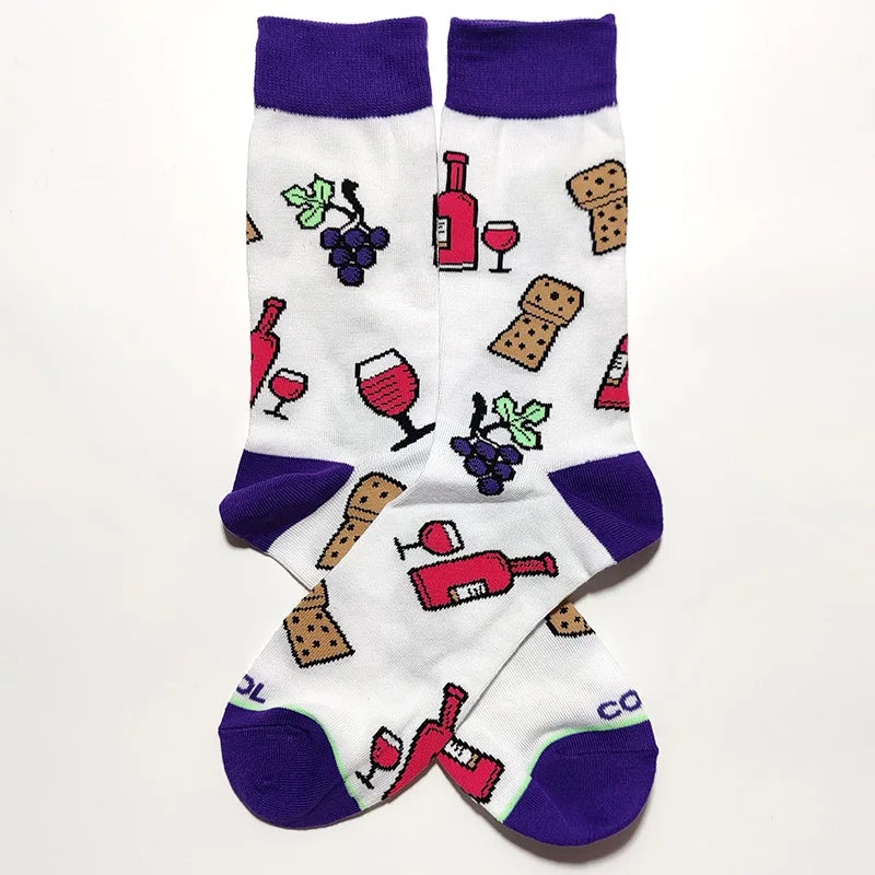 58 Style Food Theme Men Cartoon Socks Cotton Fruit Banana beer coffee bean doughnut sandwich hamburger sushi ice crea Long Socks