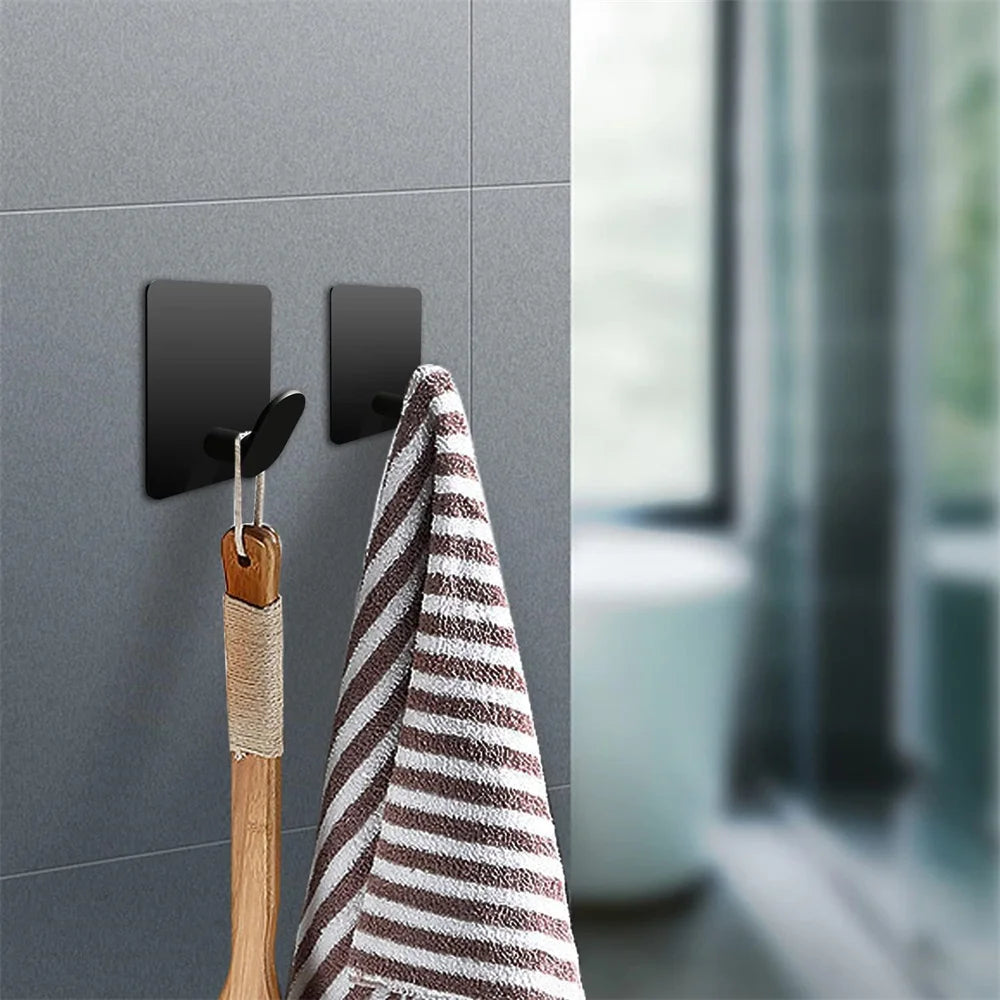 Wall Adhesive Towel Hooks Heavy Duty Stick on Wall Hooks Hanging Clothes Hats Bathroom Kitchen 304 Stainless Steel Hanger Hook