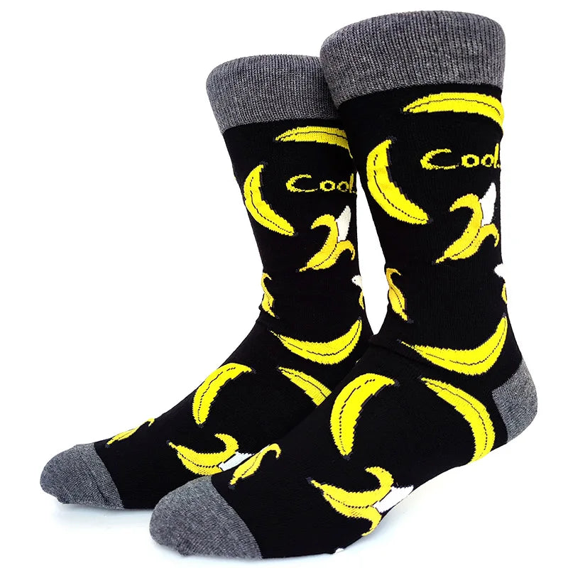 58 Style Food Theme Men Cartoon Socks Cotton Fruit Banana beer coffee bean doughnut sandwich hamburger sushi ice crea Long Socks