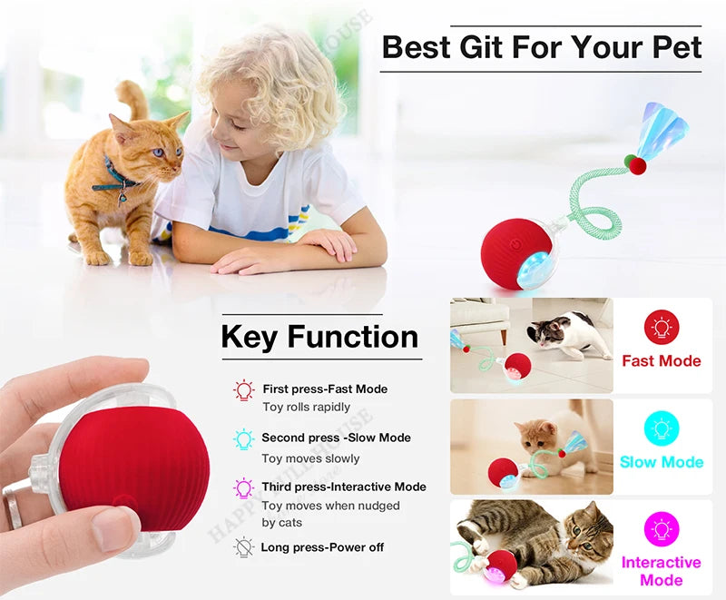 Speedy Tail 3.0 Smart Interactive Cat Toy with 3 Play Modes, Auto Moving Ball Toy for Indoor Bored Kitten & Adult Cats