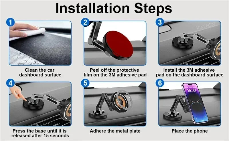 Magnetic Car Wireless Charger for iPhone 15 14 Pro Max Car Phone Holder 360 Rotation Metal Foldable Charging Stand for Samsung