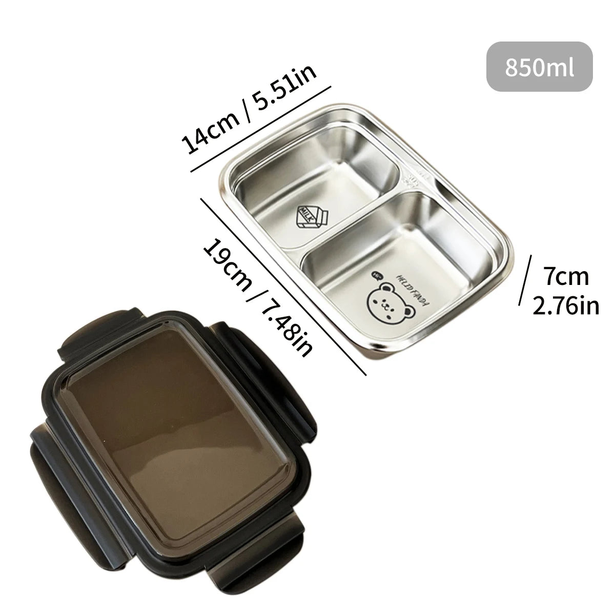 WORTHBUY Cute Pattern Lunch Box Student Portable 304 Stainless Steel Divided Bento Box Leak-proof Sealed Lunch Container