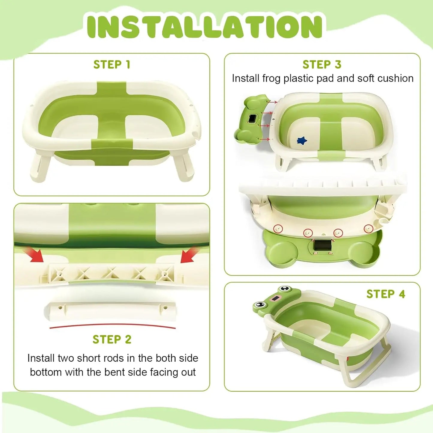 Eco-friendly Baby Bath with Temperature Indicator,Foldable Baby Bathtub for Newborn Baby Bath Tub,Infant Bath Tub with bath mat