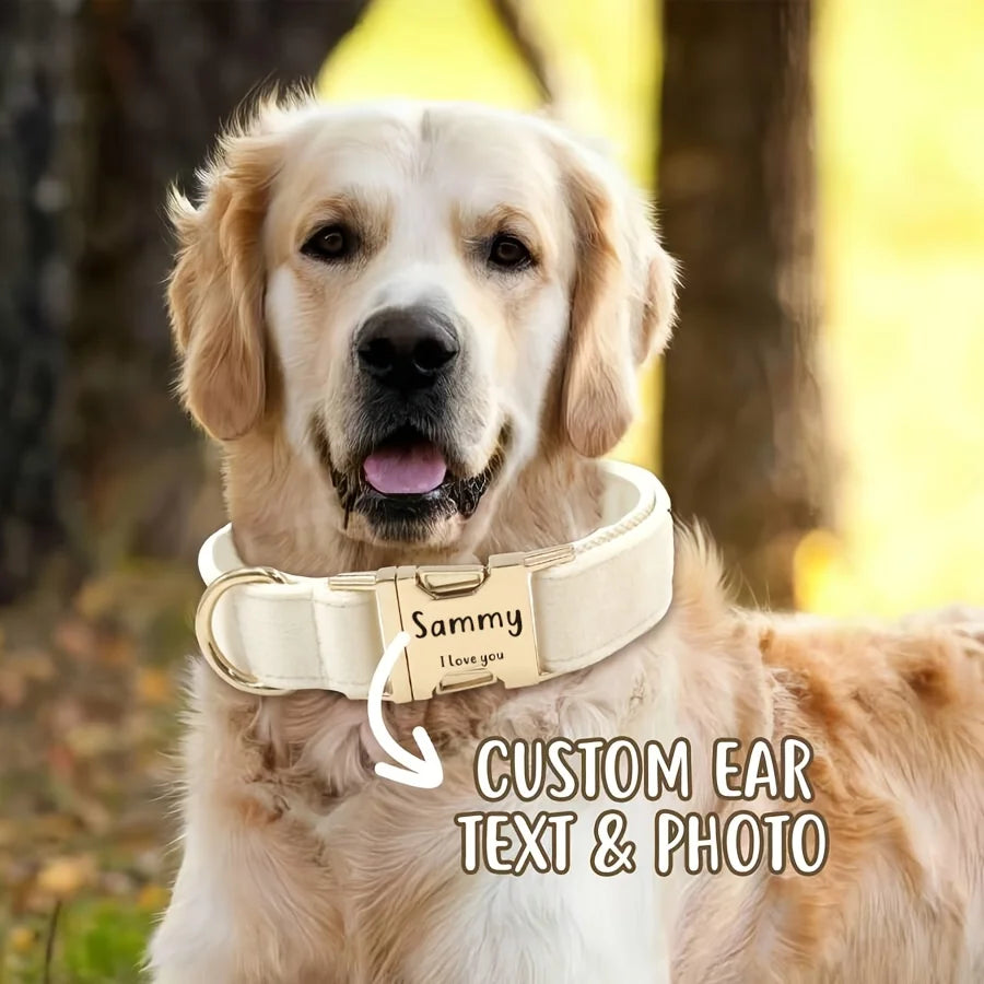 1pc Personalized Dog Collar Velvet, Engraving Custom Name Phone Number ID Tag, Soft Comfy Adjustable Collars For Small Medium La