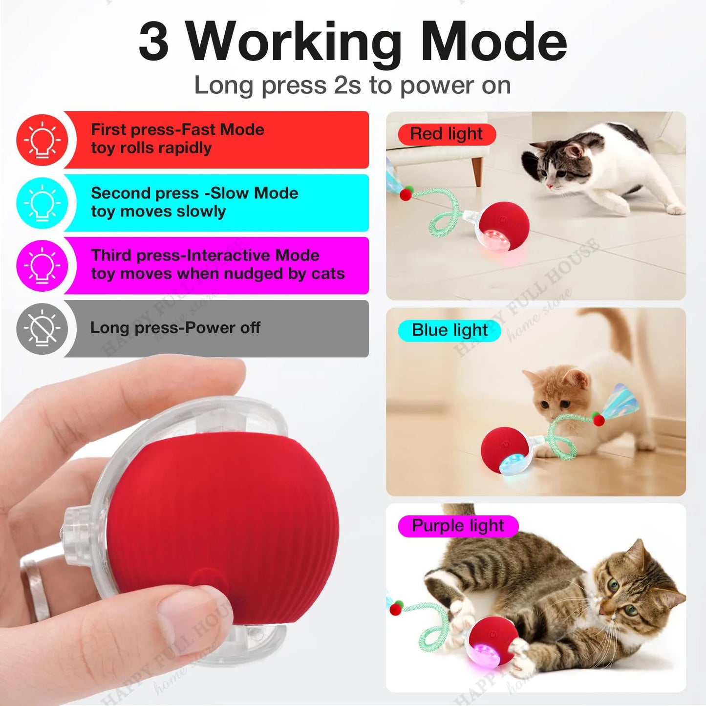 Speedy Tail 3.0 Smart Interactive Cat Toy with 3 Play Modes, Auto Moving Ball Toy for Indoor Bored Kitten & Adult Cats