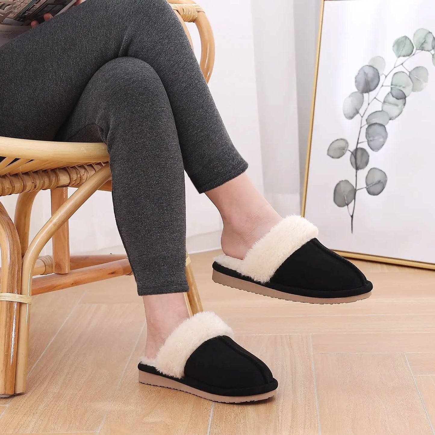 Kidmi Winter Women Fuzzy Slippers Classic Brand Fluffy House Shoes Indoor Warm Suede Cozy Slippers Casual Non-slip Cotton Shoes