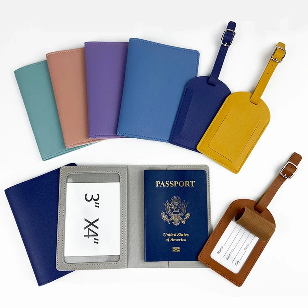 Free Custom Name Passport Cover Luggage Tag Set Fashion Soomth PU Leather Ticket Passport Holder Personalize Travel Purse