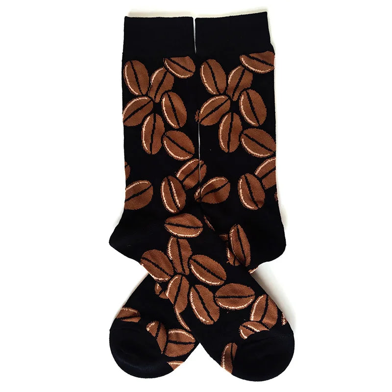58 Style Food Theme Men Cartoon Socks Cotton Fruit Banana beer coffee bean doughnut sandwich hamburger sushi ice crea Long Socks