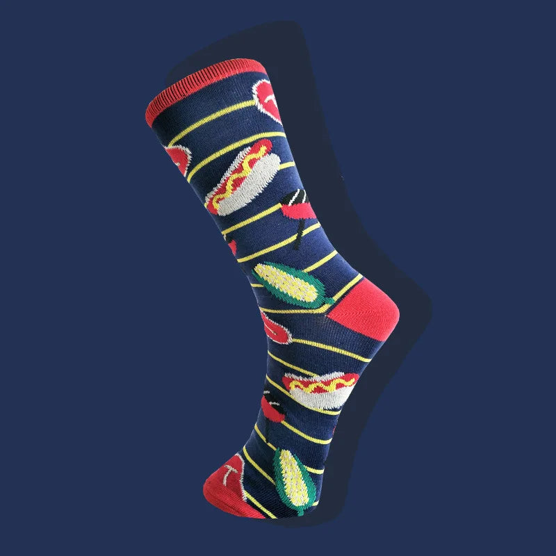 58 Style Food Theme Men Cartoon Socks Cotton Fruit Banana beer coffee bean doughnut sandwich hamburger sushi ice crea Long Socks