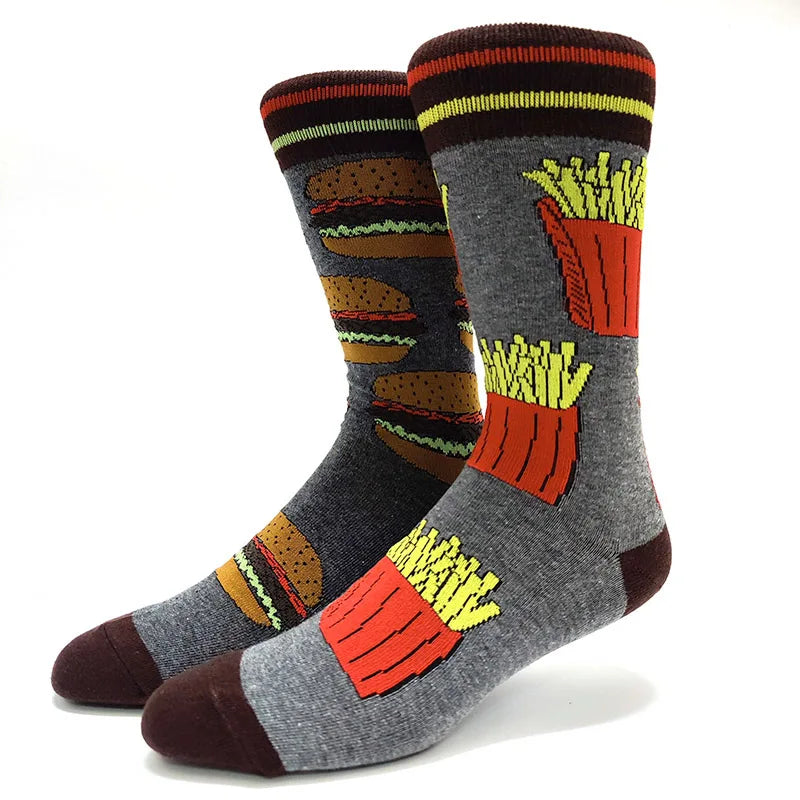 58 Style Food Theme Men Cartoon Socks Cotton Fruit Banana beer coffee bean doughnut sandwich hamburger sushi ice crea Long Socks