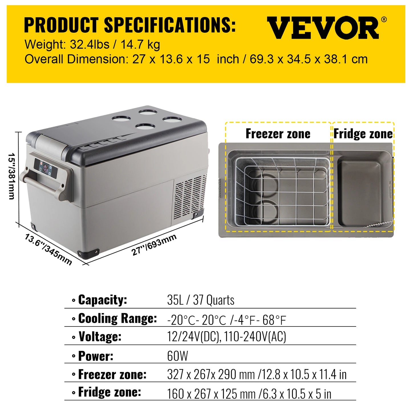 SucceBuy 20L22L35L45L55L Car Refrigerator Mini Fridge Freezer Portable Compressor Cooler 12/24V DC 110-240V Ice Box for Camping