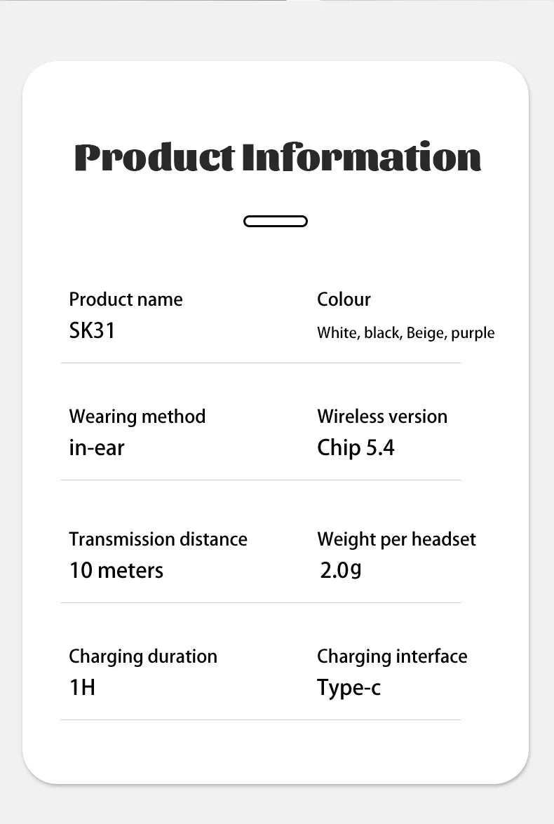 SK31 Mini Invisible Headphones Wireless Bluetooth 5.4 Headphones Bass Sleeping Headphones with Microphone Noise Cancellation HD