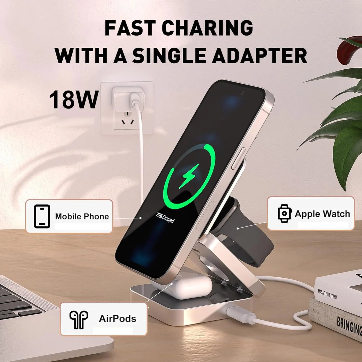 30W 3 In 1 Magnetic Wireless Charger Stand Pad for iPone 15 14 13 12 Pro Max Airpods Pro iWatch 8 7 6 Fast Charging Dock Station