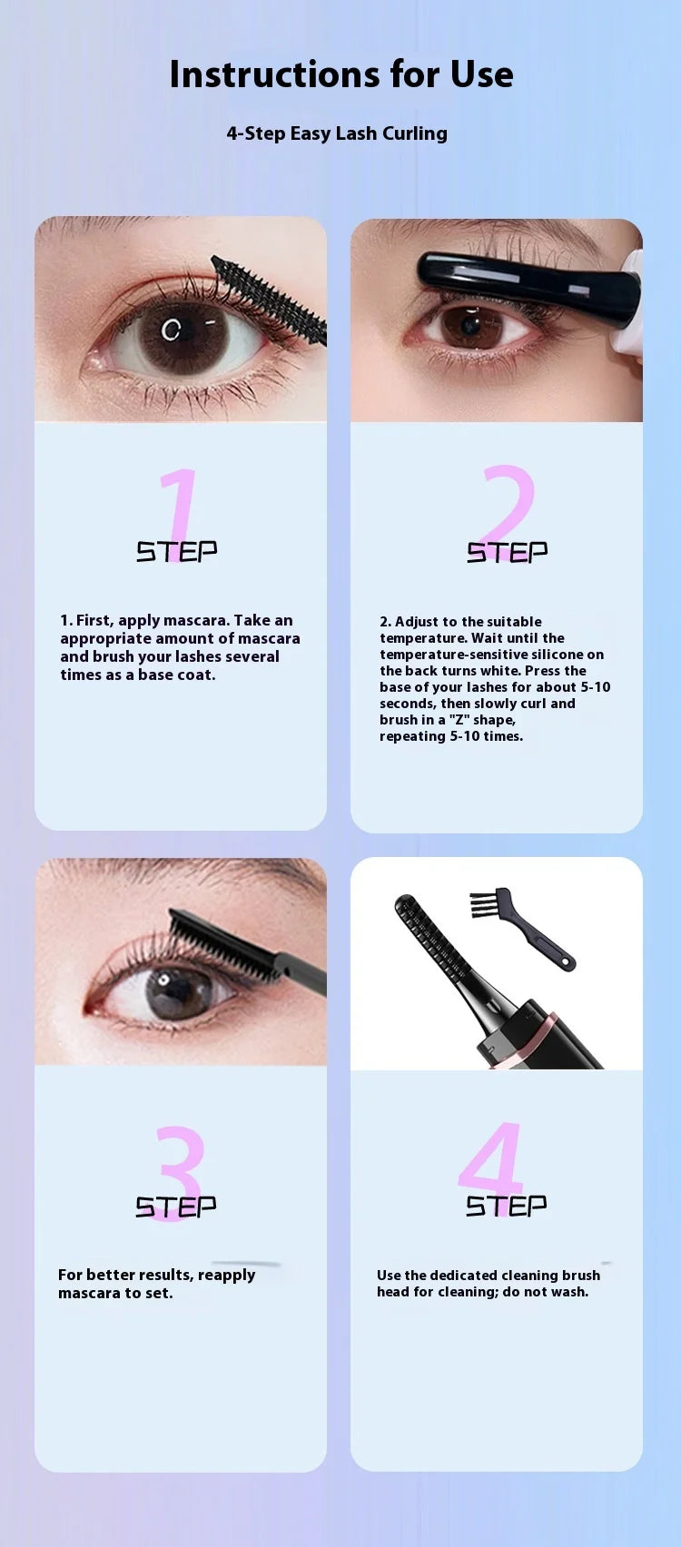 Heated Eyelash Curler, Fast Heat up Within 10s, 24 Hours Long Lasting, Rechargeable Electric Eyelash Curler, Temperature Control