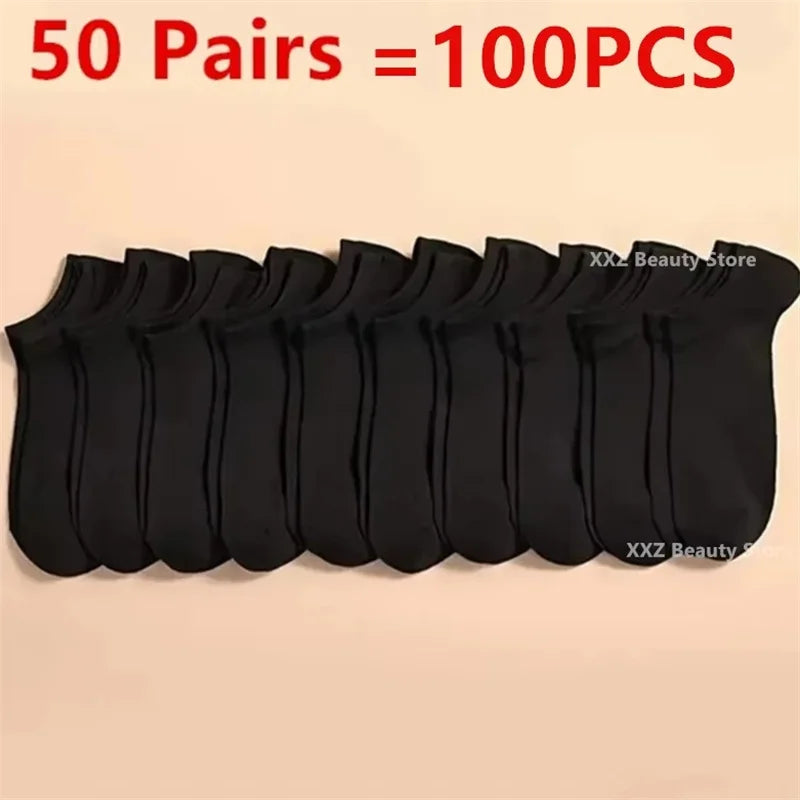 50/100 Pairs Solid Color Breathable Sock Women Men Boat Socks Invisible Low Cut Non-slip Summer No-show Ankle Socks Wholesale