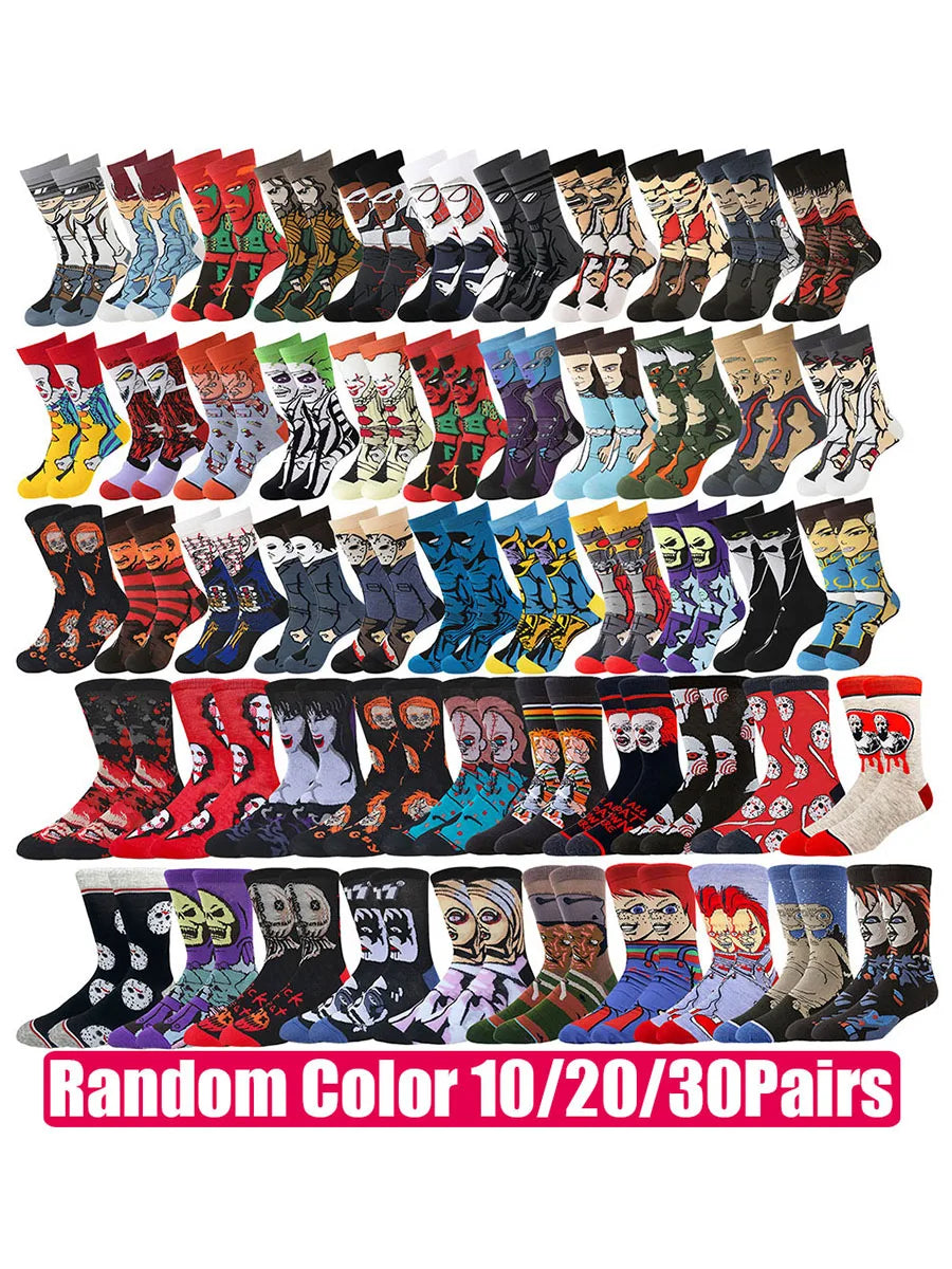 10/20/30Pairs random color Men Women Cartoon Anime Socks Christmas Halloween Novelty Funny Socks
