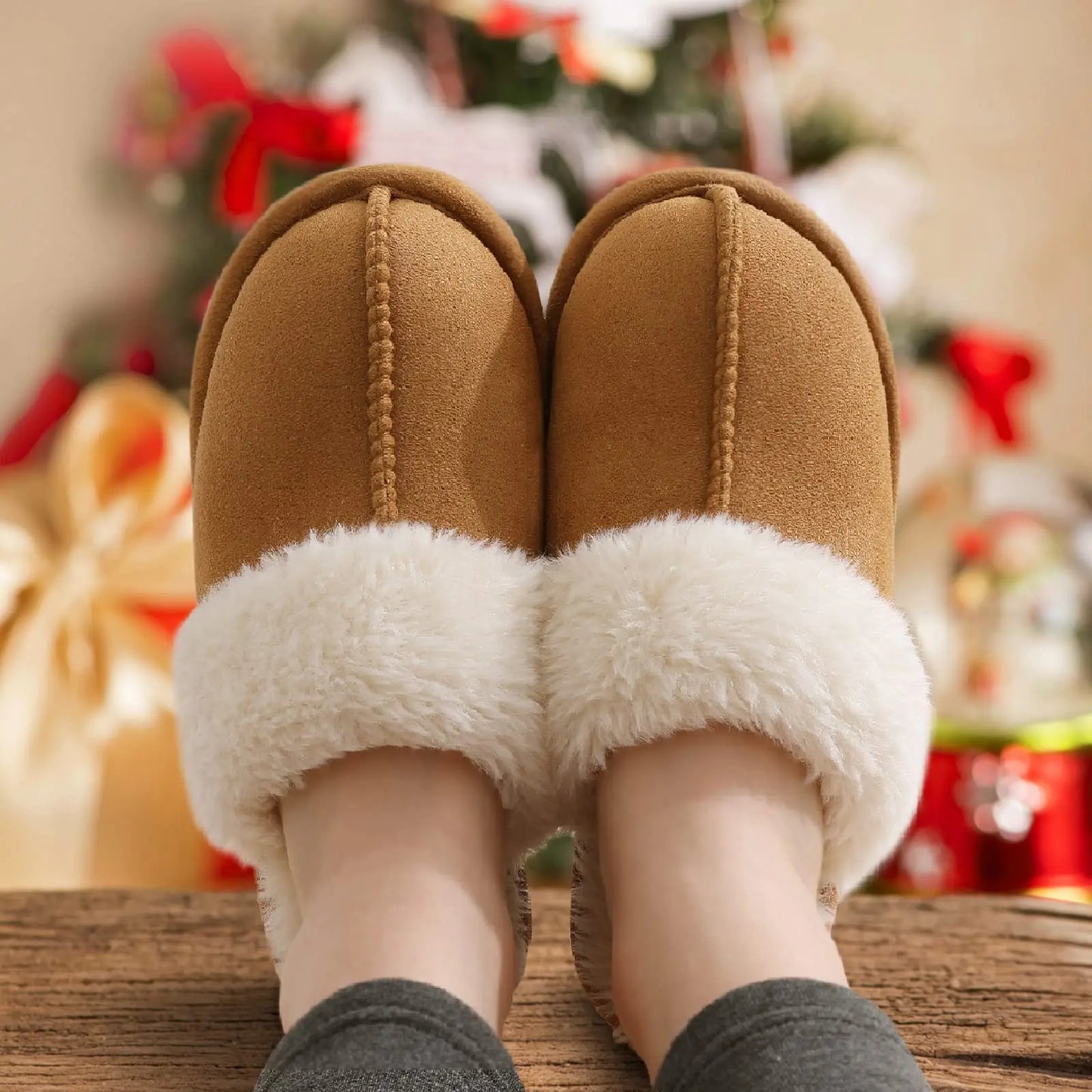 Kidmi Winter Women Fuzzy Slippers Classic Brand Fluffy House Shoes Indoor Warm Suede Cozy Slippers Casual Non-slip Cotton Shoes