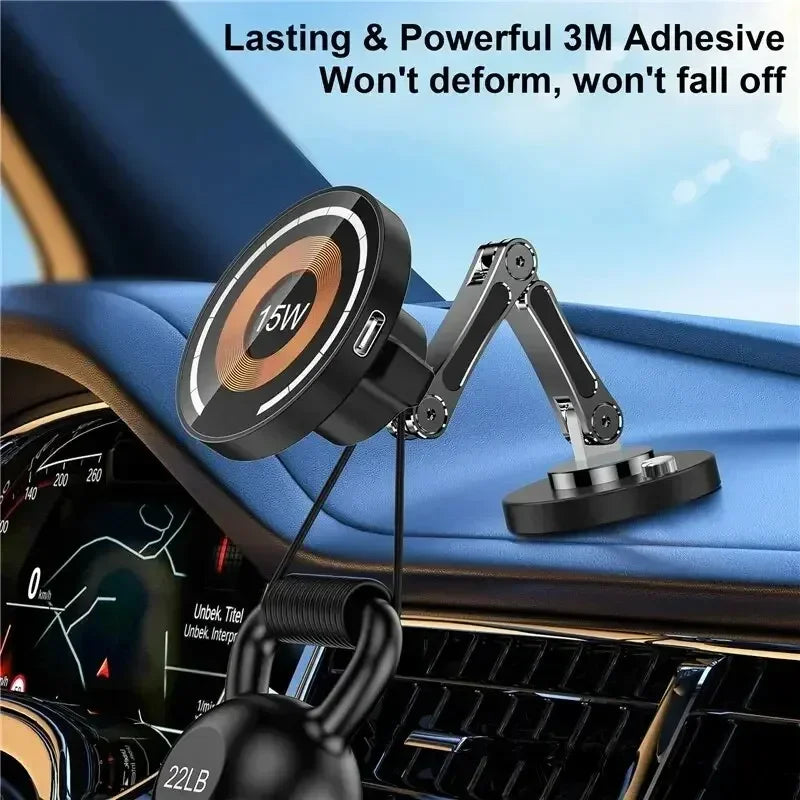 Magnetic Car Wireless Charger for iPhone 15 14 Pro Max Car Phone Holder 360 Rotation Metal Foldable Charging Stand for Samsung