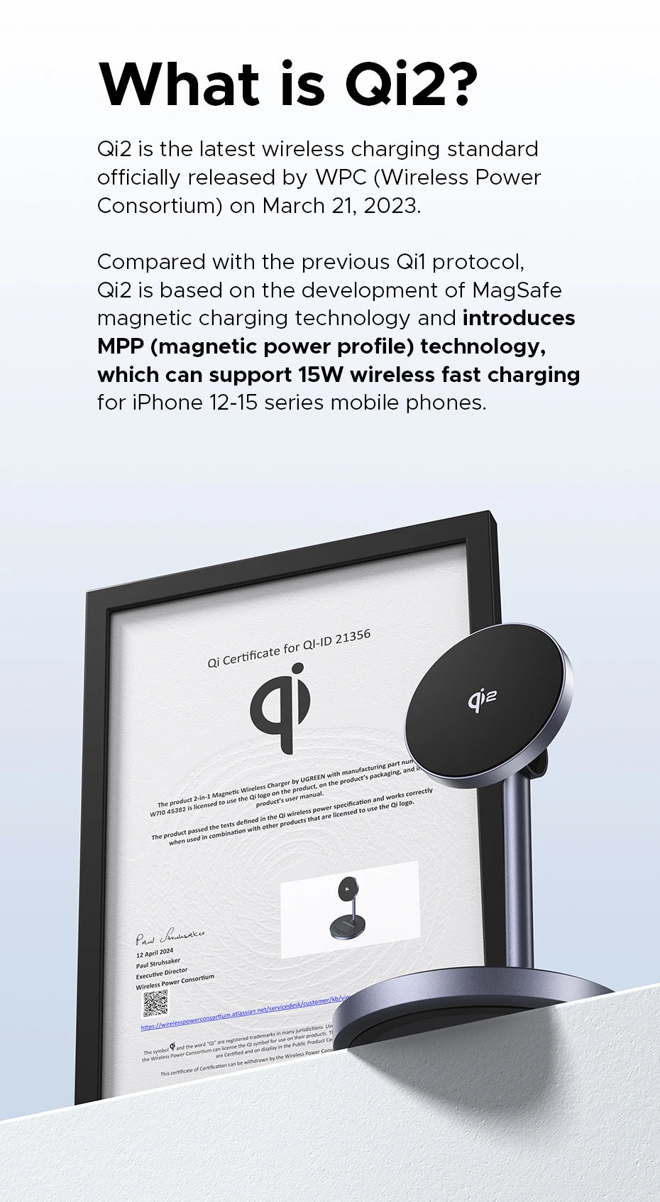 UGREEN Qi2 25W Magnetic Wireless Charger Stand Charging Holder For iPhone 16 15 Pro Max/AirPods Fast Charger for MagSafe