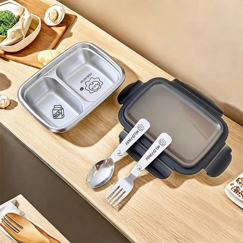 WORTHBUY Cute Pattern Lunch Box Student Portable 304 Stainless Steel Divided Bento Box Leak-proof Sealed Lunch Container
