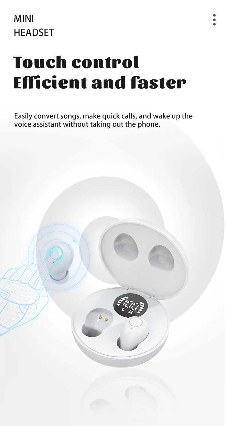 SK31 Mini Invisible Headphones Wireless Bluetooth 5.4 Headphones Bass Sleeping Headphones with Microphone Noise Cancellation HD