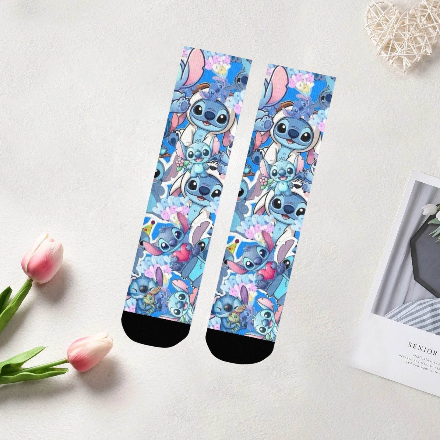 Cartoon Stitch Printed Men's Socks Soft and Comfortable Socks Novelty Harajuku Funny Street Hip-Hop Socks Party Holiday Gifts