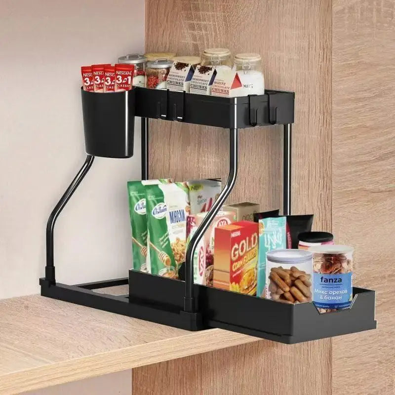 1Pc Under Sink 2 Tier Sliding Cabinet Basket Organizer Drawer Pull Out Cabinet Multi-Purpose Sink Organizer for Bathroom Kitchen