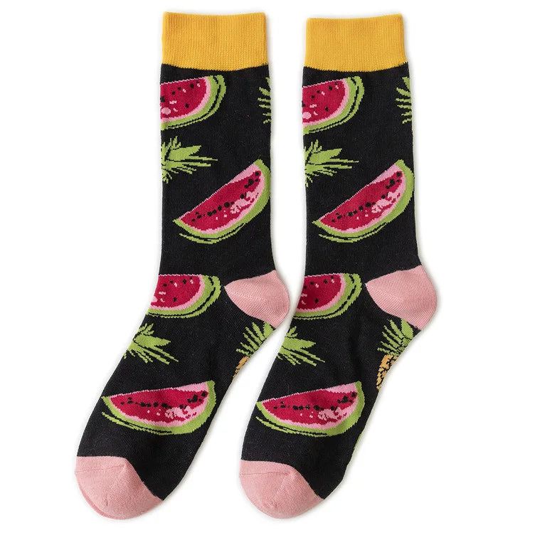 58 Style Food Theme Men Cartoon Socks Cotton Fruit Banana beer coffee bean doughnut sandwich hamburger sushi ice crea Long Socks
