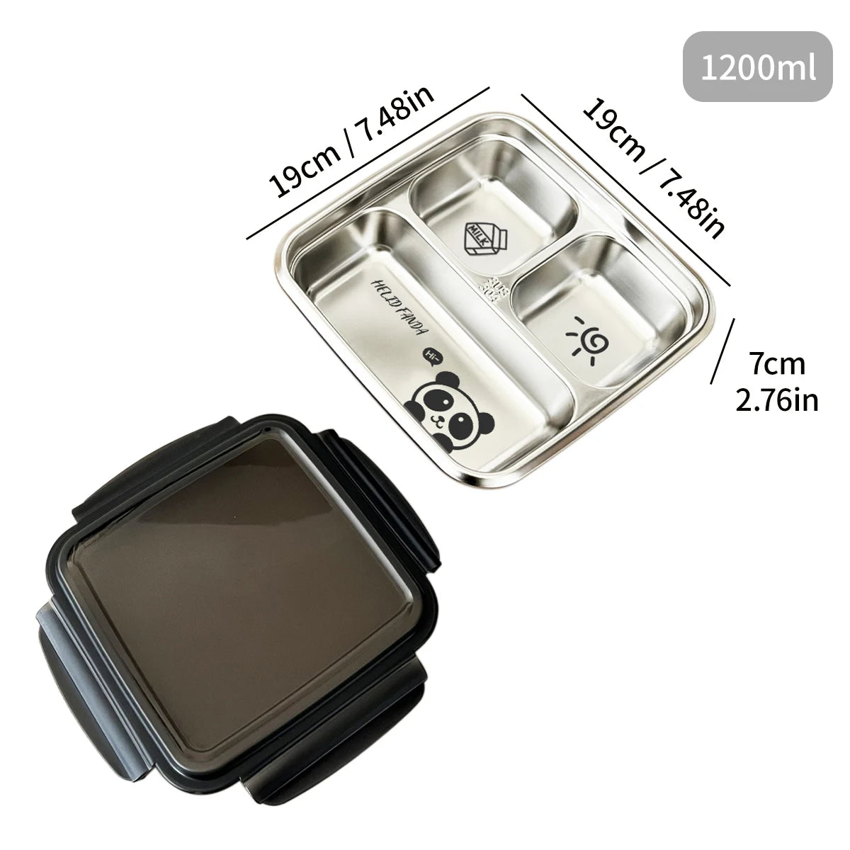 WORTHBUY Cute Pattern Lunch Box Student Portable 304 Stainless Steel Divided Bento Box Leak-proof Sealed Lunch Container