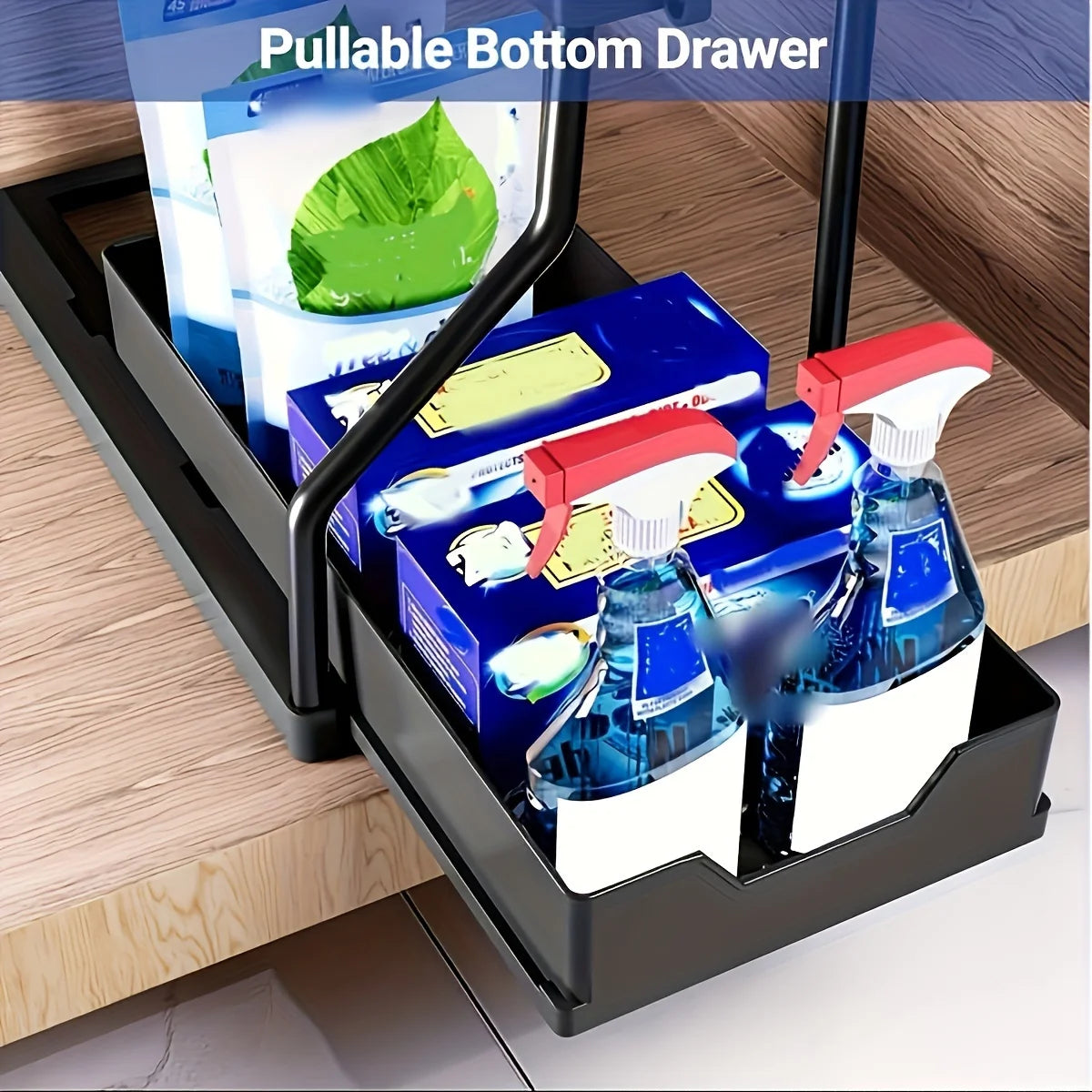 1Pc Under Sink 2 Tier Sliding Cabinet Basket Organizer Drawer Pull Out Cabinet Multi-Purpose Sink Organizer for Bathroom Kitchen