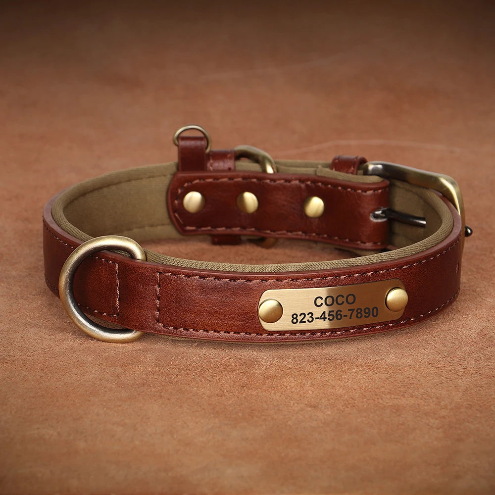 Personalized PU Leather Dog Collar Free Engraved Dog ID Collars Nameplate Soft Padded For Small Medium Large Dogs Adjustable