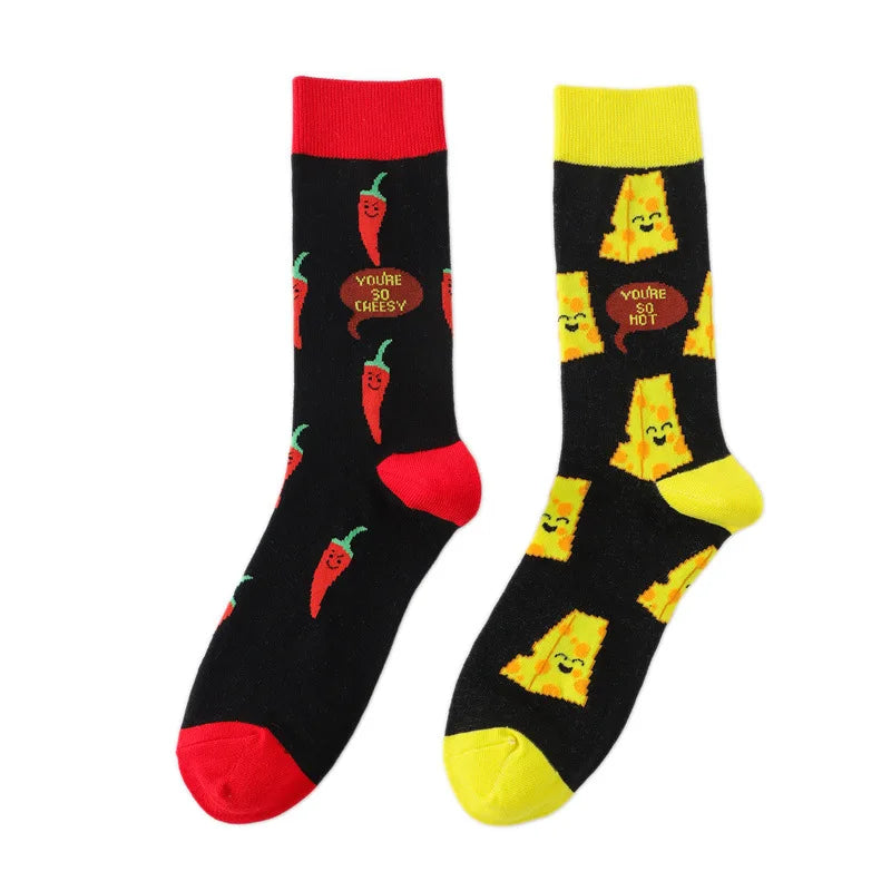 58 Style Food Theme Men Cartoon Socks Cotton Fruit Banana beer coffee bean doughnut sandwich hamburger sushi ice crea Long Socks