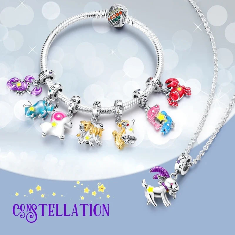Zodiac Signs Original Charms 925 Sterling Silver Glow in Dark Pendants Beads Fit Bracelet DIY Jewelry Birthday Gift for Women