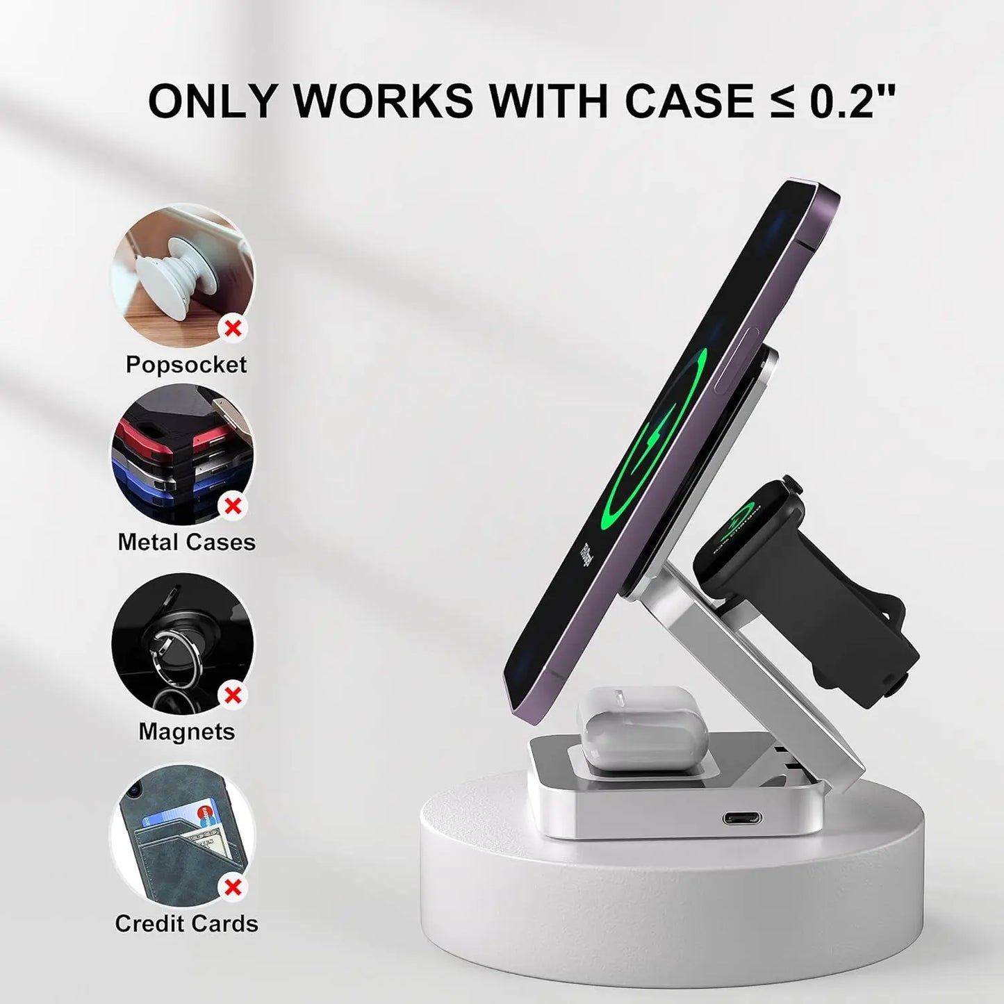 30W 3 In 1 Magnetic Wireless Charger Stand Pad for iPone 15 14 13 12 Pro Max Airpods Pro iWatch 8 7 6 Fast Charging Dock Station