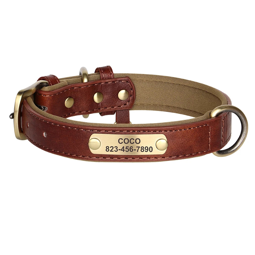 Personalized PU Leather Dog Collar Free Engraved Dog ID Collars Nameplate Soft Padded For Small Medium Large Dogs Adjustable