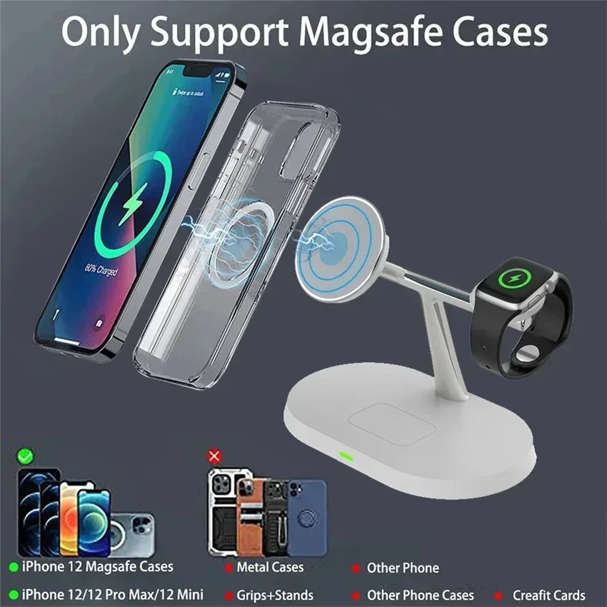 3 in 1 100W Magnetic Wireless Charger Stand For Magsafe iPhone 16 15 14 13 12 Apple Watch 8 7 Airpods Pro Fast Charging Station