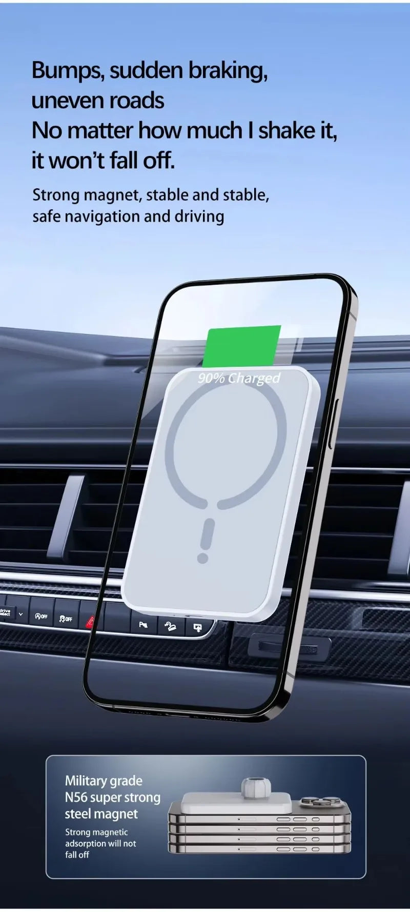 30W Magnetic Car Wireless Charger Sucker For Magsafe iPhone 12 13 14 15 16 Pro Max Air Vent Phone Holder Stand Fast Car Charging