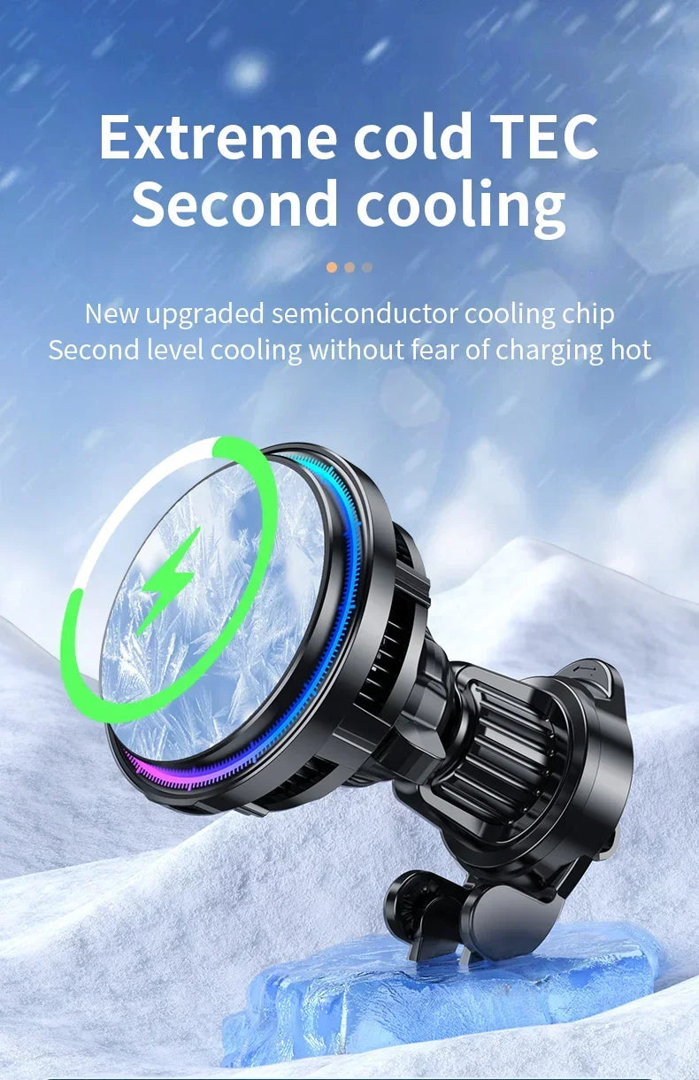 ice Cooling Magnetic Wireless Car Charger Stand for iPhone 16 15 14 13 12 Pro Max MacSafe Car Phone Holder Fast Charging Station