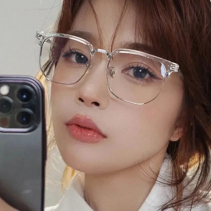 XJiea 2024 Photochromic Anti-blue Light Glasses Men Fashion Rectangle Semi Rimless Eyewear For Women Office Computer Goggle