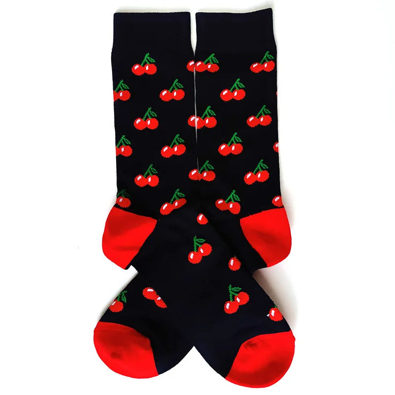 58 Style Food Theme Men Cartoon Socks Cotton Fruit Banana beer coffee bean doughnut sandwich hamburger sushi ice crea Long Socks