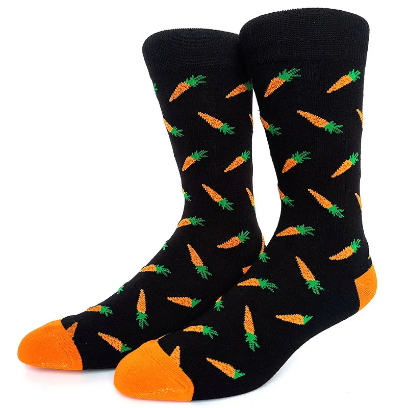 58 Style Food Theme Men Cartoon Socks Cotton Fruit Banana beer coffee bean doughnut sandwich hamburger sushi ice crea Long Socks