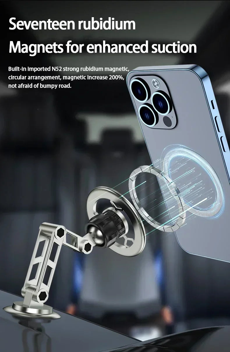 Magnetic Car Wireless Charger for iPhone 15 14 Pro Max Car Phone Holder 360 Rotation Metal Foldable Charging Stand for Samsung