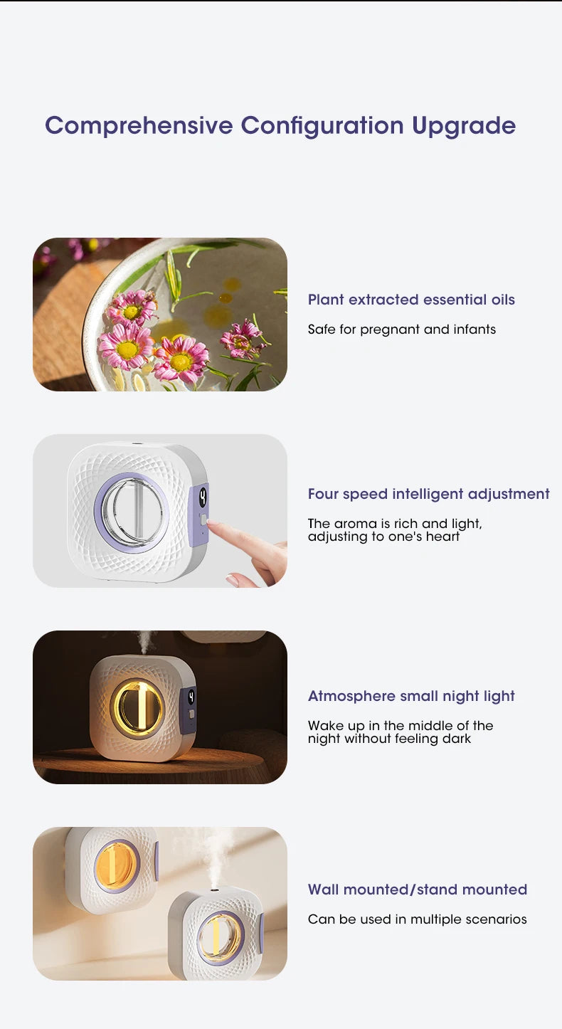 60 ㎡ Oil Aromatherapy Machine Air Purifying Diffuser Toilet Deodorization Fragrance Wall-mounted Humidifier Colorful Night Light
