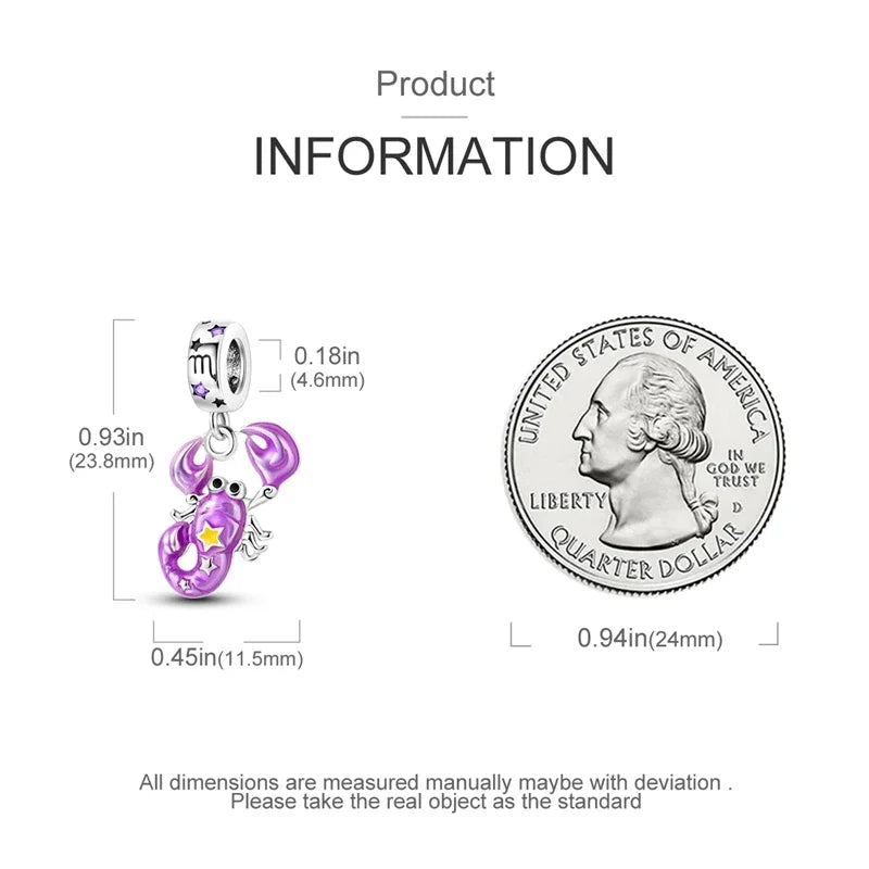 Zodiac Signs Original Charms 925 Sterling Silver Glow in Dark Pendants Beads Fit Bracelet DIY Jewelry Birthday Gift for Women