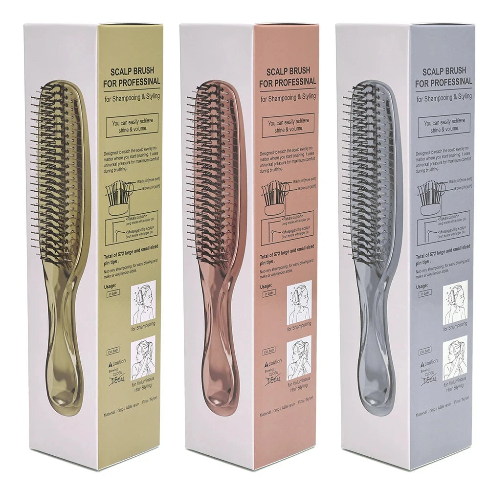 Japanese Premium Head Massager Scalp Brush Hair Massager Shampoo Brush Wet Plastic Detangling Brush Hair Cleaning Comb Rose Gold